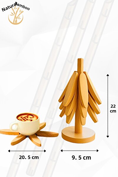 Penthouse 4-Piece Bamboo Coasters with Stand - Practical Folding Cup & Plate Coasters