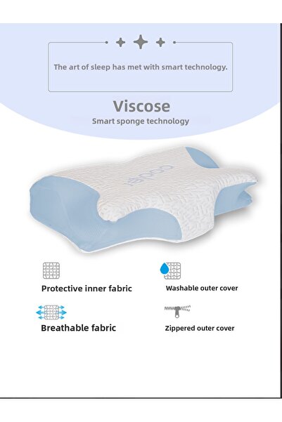 PUFYMAX Beauty Pillow, Visco Orthopedic Neck Support Cervical Pillow with Cooling Fabric (White-Blue)