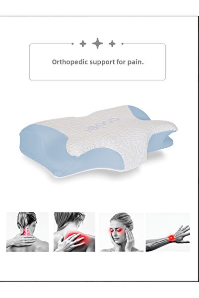 PUFYMAX Beauty Pillow, Visco Orthopedic Neck Support Cervical Pillow with Cooling Fabric (White-Blue)