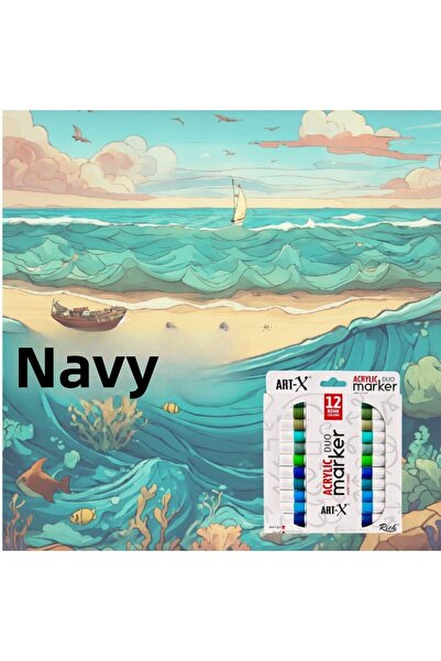 Art & Art Rich Art-X Acrylic Duo Marker Dual Tip Water-Based Painting Pen 12 Colors Marine Series