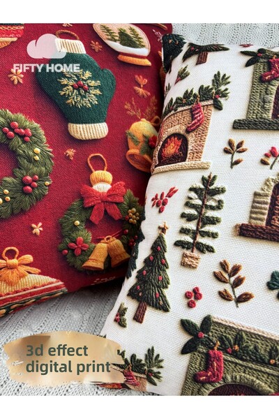 Fifty Home 2 Pieces Cushion Cover 43X43 cm Digital Printing New Year's Eve New Year Christmas Concept New Year Christmas