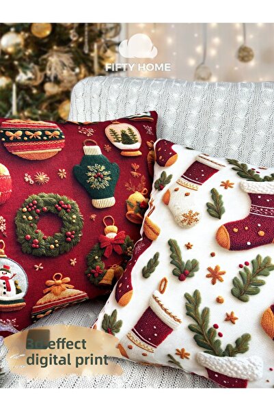 Fifty Home 2 HUSE KIRLENT 43x43 cm Imprimare digitală Anul Nou Crăciun Concept Anul Nou Crăciun