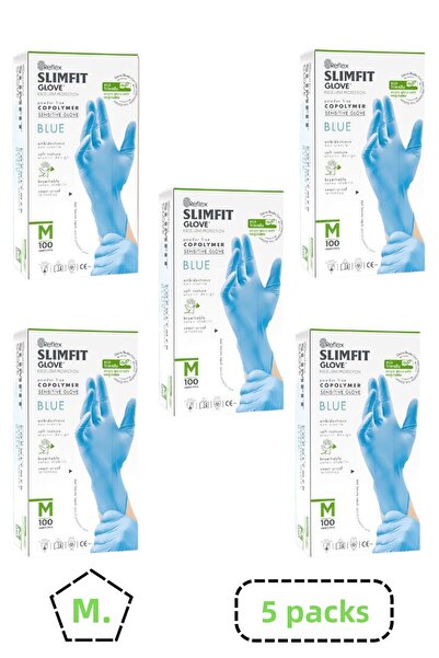 Reflex Slimfit Copolymer Blue Powder-Free Gloves Size m 5 Boxes