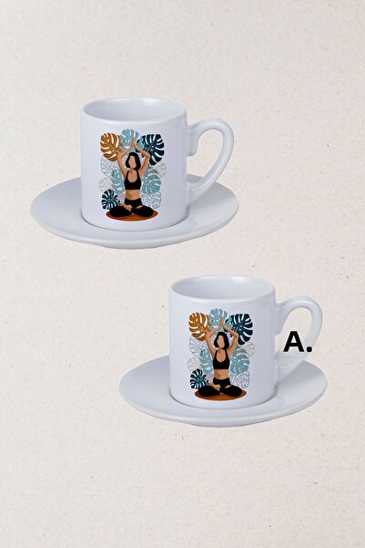 Ormira Konsept مجموعة فناجين القهوة التركية من دوبل يوجا جيرل بي مطبوع