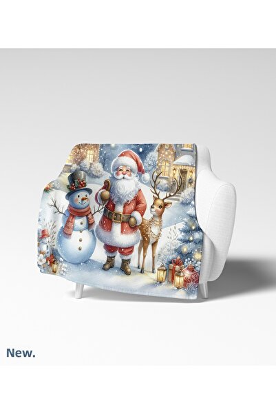 Erays Home New Year Santa Deer Themed 3D Printed Fleece Blanket Tv Blanket Merry Christmas