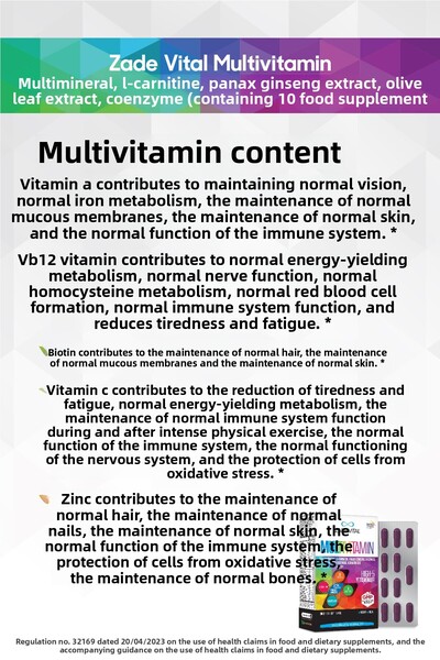 Zade Vital Multivitamin 30 Capsules Containing 13 Vitamins and 9 Minerals