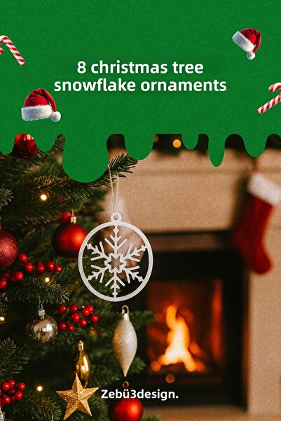 zebu3Design مجموعة من 8 زخارف على شكل ندف الثلج لشجرة عيد الميلاد |   زينة شج...