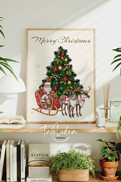 tablodea Poster înrămat cu decor de Crăciun cu brad și model Moș Crăciun, pic...