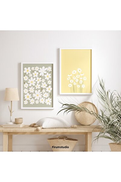 NT Handmade Laminated Framed Pvc Protected 2-Piece Daisy Patterned Uv Printing Mdf Wall Painting Set