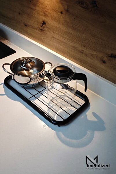 METALİZ YENİLİKÇİ TASARIMLAR Trivet, Metal Trivet for Hot Pots under Teapot Square Round Black