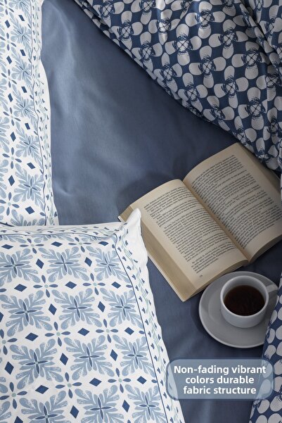 Elart Amanda Bedding Set King Size 100% Cotton Ranforce Fitted Sheet (240X220 cm) Blue