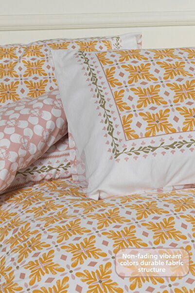 Elart Amanda Bedding Set King Size 100% Cotton Ranforce Fitted Sheet (240X220 cm) Yellow