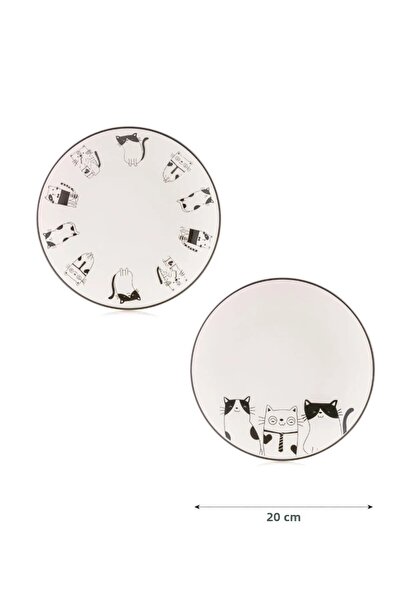 LC Waikiki Kedi Printed Ceramic 2-Piece Cake Plate - 20 cm