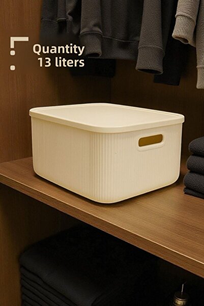 Bayev 1 Piece 13 Lt Cream Closet Organizer Toy Box Storage Box with Lid