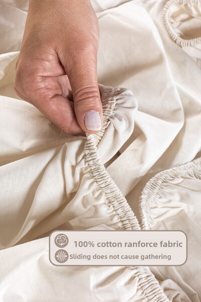 Elart Fitted Sheet Set Double Size 100% Cotton Ranforce (160X200 cm) Beige