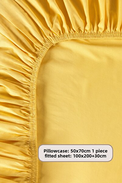 Elart Fitted Sheet Set Single Size 100% Cotton Ranforce (100X200 cm) Yellow