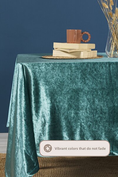 Elart Velvet Tablecloth Rectangular (150X220 cm) Petrol