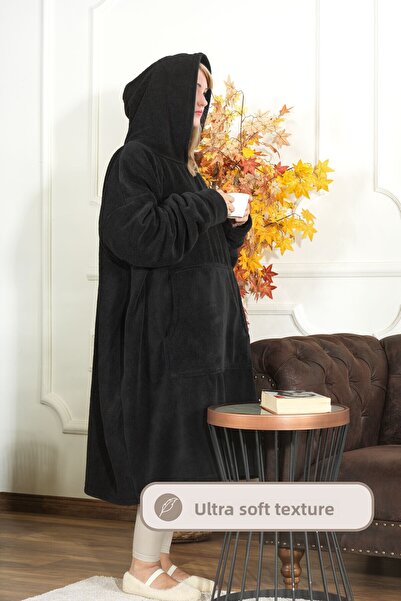 Elart Enjoy Tv Blanket Wellsoft Hooded Wearable Unisex over Size (80X110 cm) Black