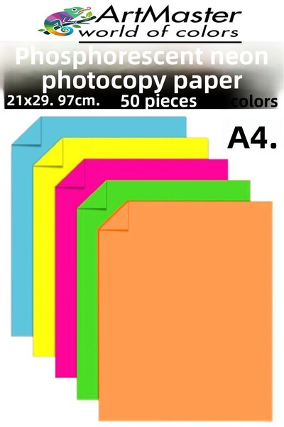 Artmaster Highlighter Neon Color A4 Copy Paper 50 Pieces 1 Pack 21X29.7 cm Hi...