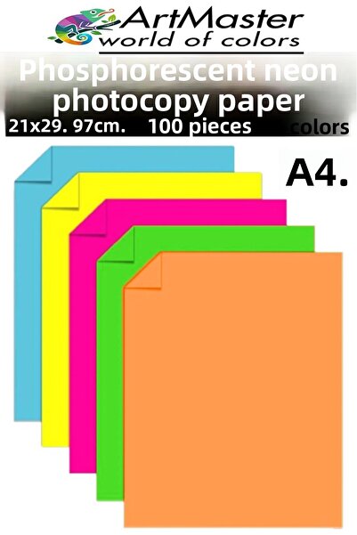 Artmaster Highlighter Neon Colored A4 Copy Paper 100 Pieces 1 Pack 21X29.7 cm...