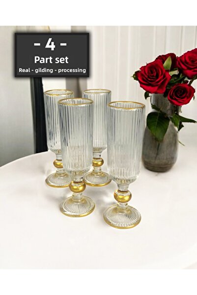 gkzglass home dekor New Year Miami Gold Coffee Side Water Glass Set Flute Model 4-Piece Glass Set