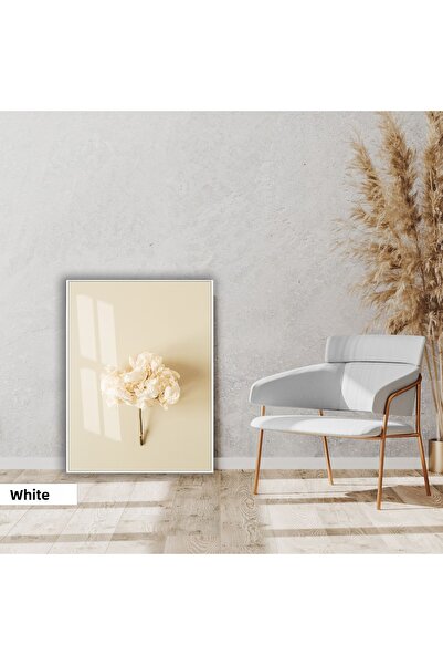 Harikabirev | Soft |   Cream Minimal Flower Model |   Framed Glass Table Sing...