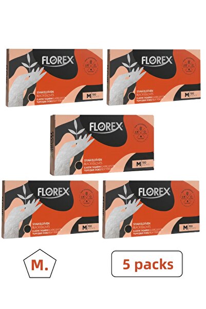 Florex Black Tpe Gloves 100 Pieces Size m 5 Packs
