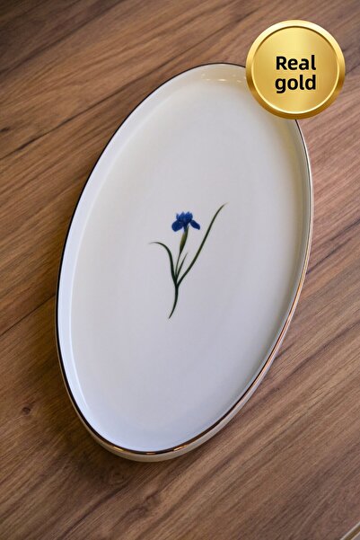 tabakevi Tabak Evi Porcelain Natura Iris Gold Gilded Oval Boat 32.50X17X2.50Cm Single