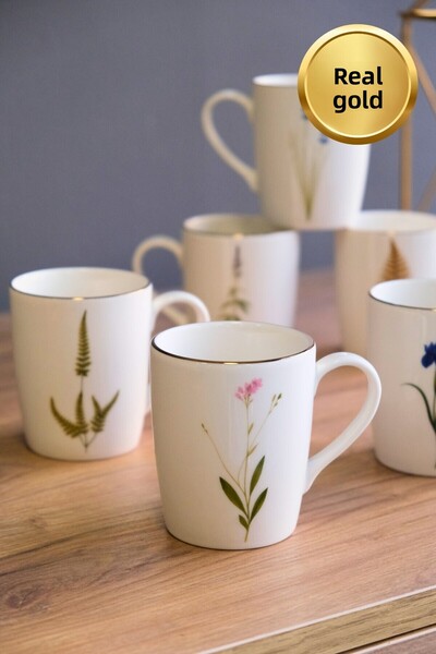 tabakevi Tabak Evi Porcelain Natura Mixed Handle Mug 9cm 220ml Set of 6