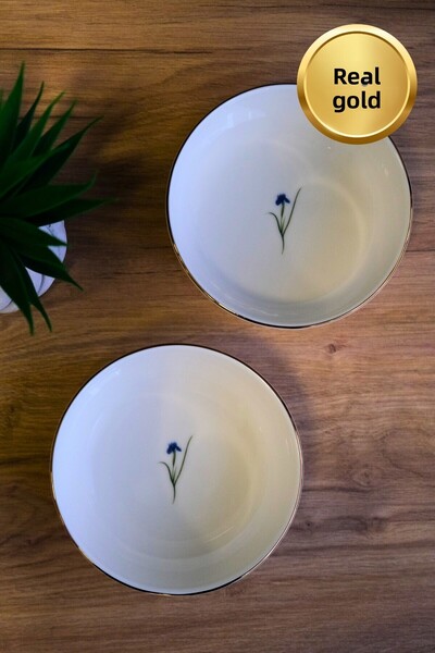 tabakevi Tabak Evi Porcelain Natura Iris Gold Gilded Bowl 13,50X4Cm 460Cc 2 Pcs