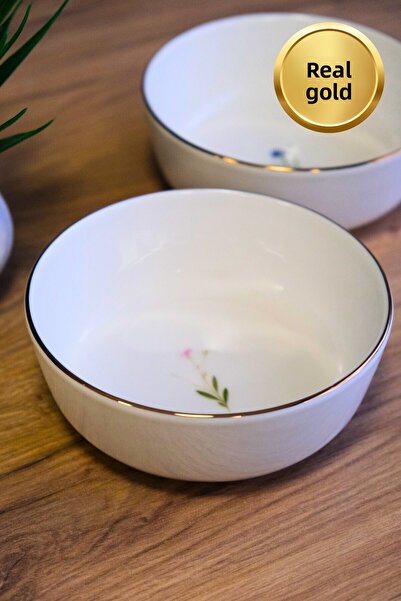 tabakevi Tabak Evi Porcelain Natura Mixed Gold Gilded Bowl 13,50X4Cm 460Cc 2 Pieces