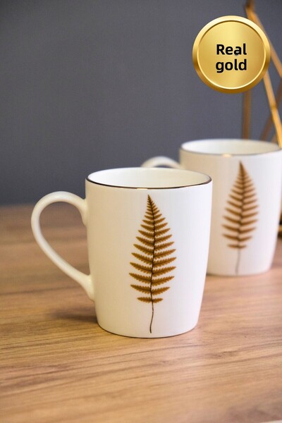 tabakevi Tabak Evi Porcelain Natura Fern Mug with Handle 9cm 220ml 2 Pcs