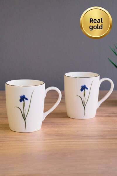 tabakevi Tabak Evi Porcelain Natura Iris Mug with Handle 9cm 220ml 2 Pcs