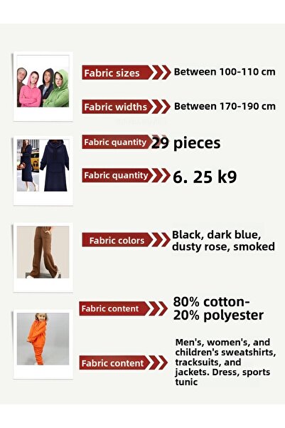 Yiğit Kumaş Set of 3 Thread Fabric with Raster, Sizes 100-110 cm 9 Pcs