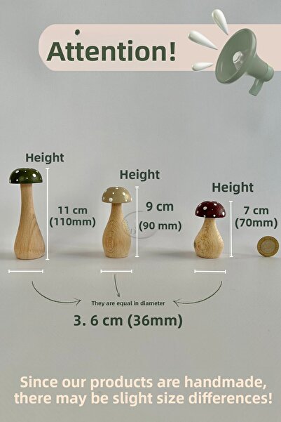 DORU Waldorf Set of 3 Tiny Natural Organic Wooden Mushroom Toys Decoration Photo Shoot Baby Room