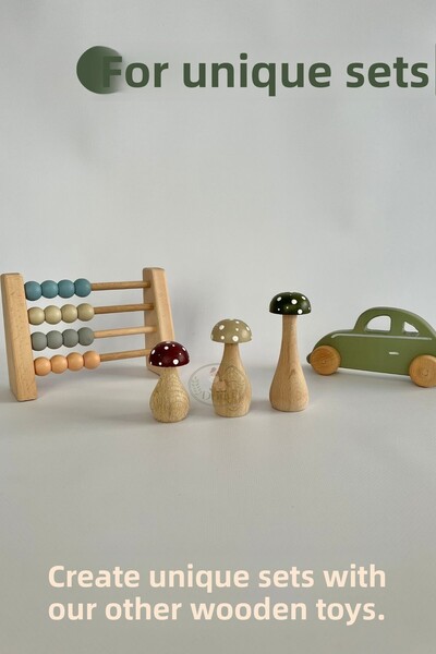 DORU Waldorf Set of 3 Tiny Natural Organic Wooden Mushroom Toys Decoration Photo Shoot Baby Room