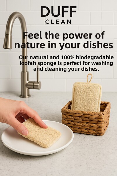 DUFF CLEAN 2 Pieces Natural Pumpkin Dishwashing Washcloth Double Sided Use (12X8 CM)