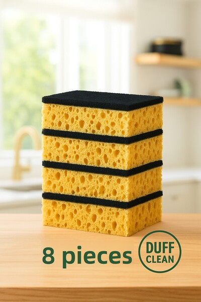 DUFF CLEAN 8 Pieces of Fiber Flat Dishwashing Sponge Durable Wide-Pore Kitchen Sponge