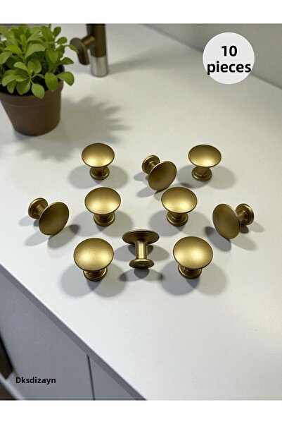 DKSDİZAYN 10Pcs Flat Button Matte Gold Knob Handle - Furniture Drawer Kitchen Cabinet Handle Knob - Unique Design