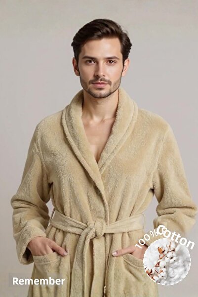 Anılsan Μπουρνούζι 100% βαμβακερό Unisex μπεζ - Μπουρνούζι ξενοδοχείου Şalyaka, Ιδανικό για σπα, Κατάλληλο για καθημερινή χρήση