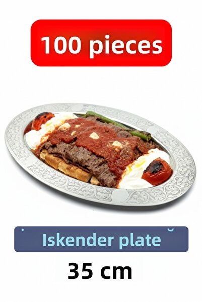 Binbir Trend Oval Chrome Steel Alexander and Serving Plate – Authentic Engraved, 35 cm