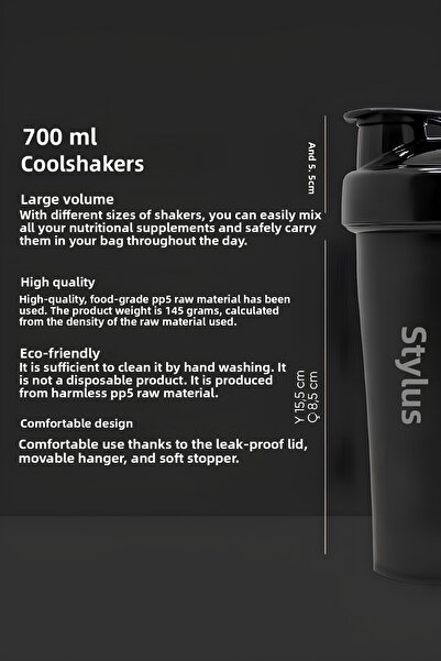 Stylovi Gymshark 700 ml Shaker |   Sports Water Bottle with Leak-Proof Lid and Strainer, Ergonomic Design Suitable for Health