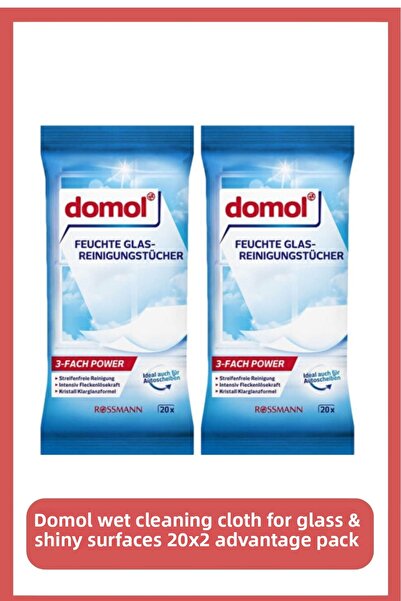 DOMOL قماش تنظيف رطب للزجاج والأسطح اللامعة، عبوة 20×2 مميزة
