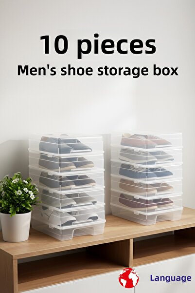 DRİPON TARIMSAL SULAMADA 10 NUMARA 10Pcs Transparent Men's Shoes Storage Box-...