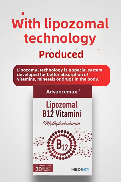 MEDİNİTİ Mediniti AdvanceMax فيتامين ب12 - قرص ليبوسومال تحتوي على 30 لسانًا
