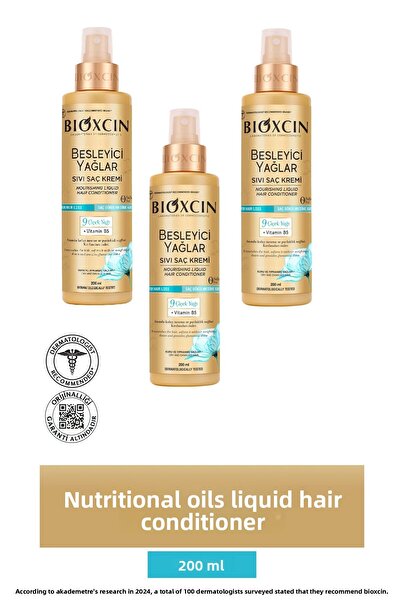 Bioxcin Nourishing Oils Liquid Conditioner 200 ml - Sulfate-Free Dry and Damaged Hair Anti-Hair Loss 3-Pack