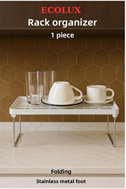 Ecolux Inside Cabinet Organizer Metal Standing Clip-On Shelf Plate Cup Rack Organizer - 1 Pcs