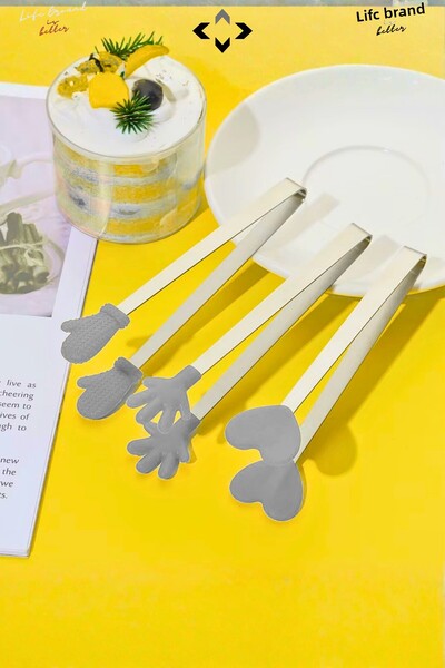 LİGROUND Mini Decorative Serving Tongs Set with Silicone Tips, Non-Slip Holder, Figured Tongs, Kitchen Presentation Turkish Delight Tongs