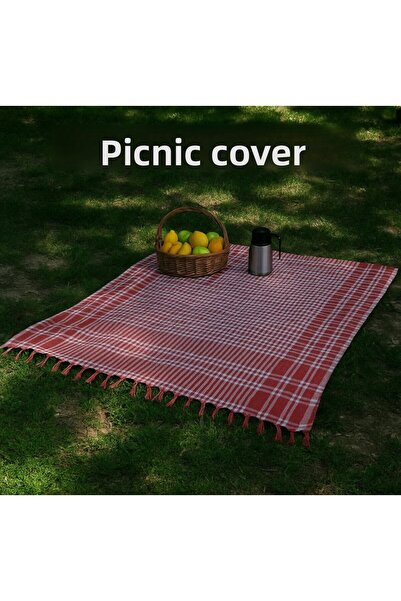 kamptek kamp teknolojisi Camping Picnic Table Cover Plaid Patterned Colorful 140*140 cm Cover 3 Pieces