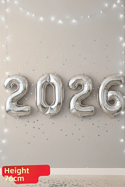 Baloncu Dede 2026 Silver Foil Balloon New Year Foil Balloon Helium Compatible Air Compatible Christmas Ornament